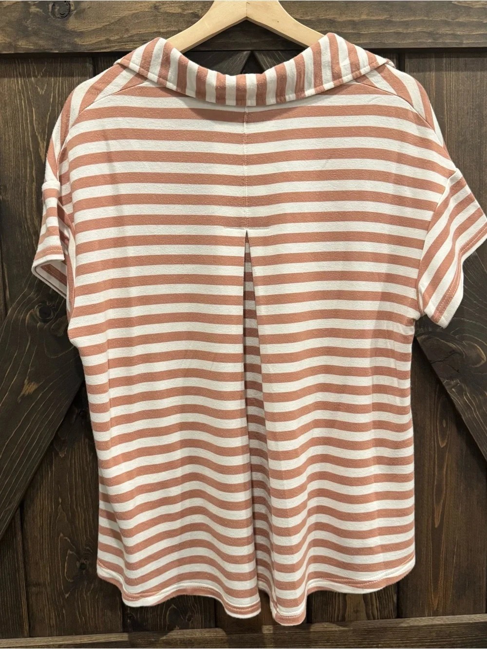 Jane & Delancy Striped V-Neck Polo Top high low hemline - Picture 4 of 4